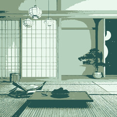 illustration of a lantern and a moon 