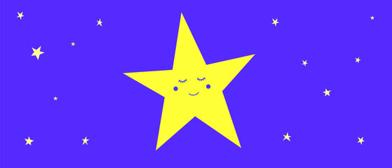 Funny Childish Card background. Sweet Dream and Good Night Sleep Theme. Cute Cartoon Star Character. Vibrant Positive Happy Imperfect Application Shape Illustration Design.