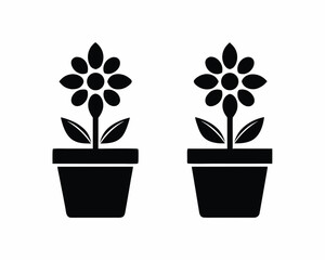 Fototapeta premium Flower pot silhouette vector illustration isolated on white background