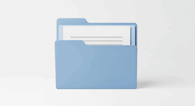 Simple blue folder containing documents on a plain white background