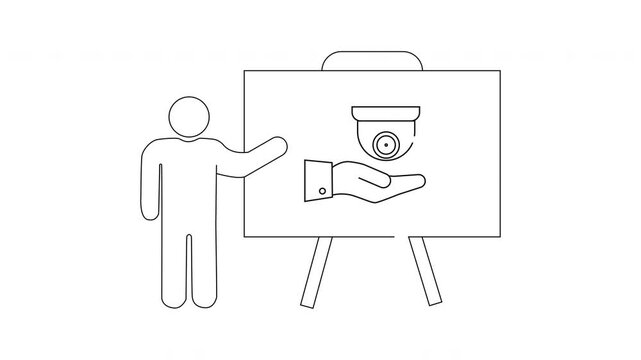 Security Camera Presentation - Outlined Icon for Surveillance Systems.