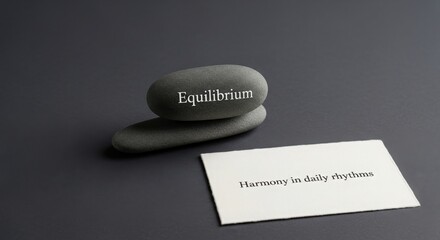 Stacked Stones with Equilibrium Text on Dark Background