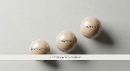 Three Spheres Representing Life Stages: Foundation, Growth, Flourish