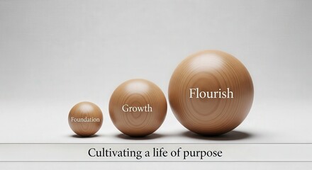 Three Wooden Spheres Symbolizing Life's Purposeful Growth