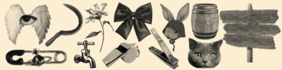 Haftoon Surreal Fantasy Abstract Symbolic Object Collage Illustration with Animals, Everyday Items, and Creative Artistic Design Elements