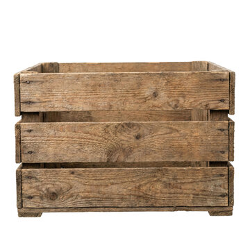 Rustic empty wooden crate on transparent background