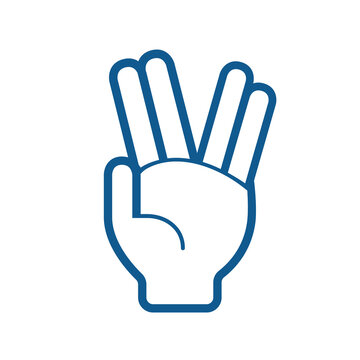 Hand making the Vulcan salute. Curved lines. Cartoon.
