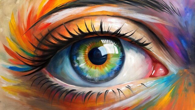 Vibrant Colorful Abstract Eye Makeup Macro Shot With Rainbow Hues And Intense Detail