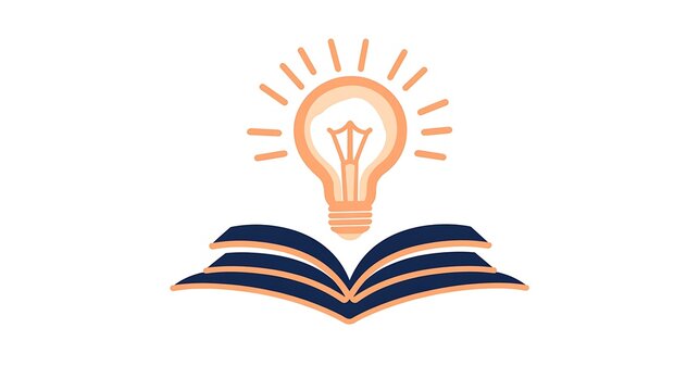 Online learning platform logo with lightbulb and open book symbolizing education and innovation on a white background