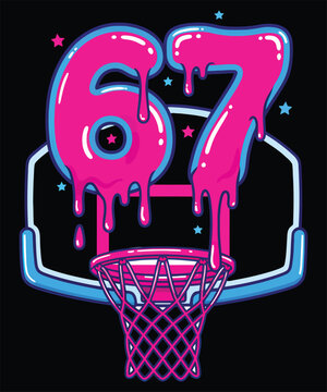 Neon Basketball Dripping Number Six and seven bruhn illustration T-shirt Design