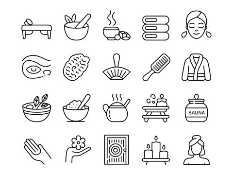 Spa and wellness icons for relaxation and self-care routines