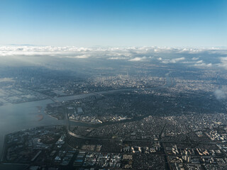 Aerial View of Tokyo from Airplane After Takeoff from Haneda Airport, tokyo, Japan, 2025