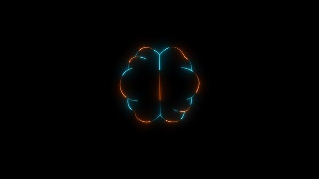 Glowing Neon Brain Outline on Black Background - Concept for Artificial Intelligence, Neuroscience, Mental Health, and Digital Innovation.
