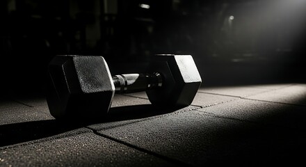 Naklejka premium Heavy Dumbbell on Dark Gym Floor