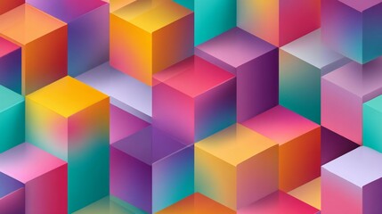 Obraz premium Colorful 3D geometric cubes gradient background abstract design modern digital art vibrant pastel rainbow texture minimalist wallpaper 