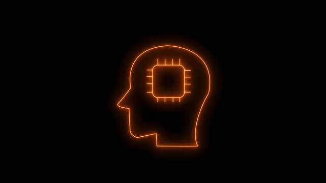 Vibrant neon-lit brain with digital circuit patterns symbolizing creativity, artificial intelligence, and futuristic thinking against a sleek black backdrop.