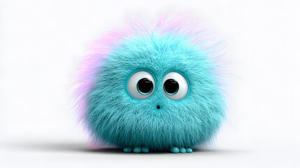 Fototapeta premium Cute fluffy cartoon character with big eyes and vibrant colors