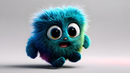 Fototapeta premium Colorful Fluffy Character with Big Eyes and Playful Expression