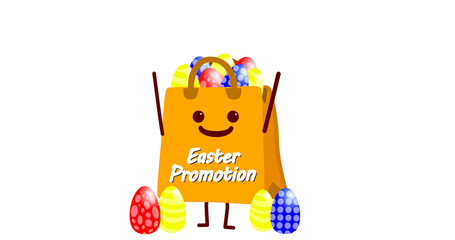 Obraz premium Easter bag sale illustration with eggs on sale, purchases with editable discount percentage and phrases for e-commerce, white background