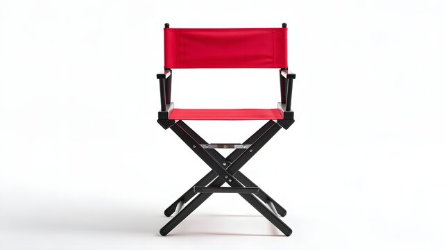Minimalist red director chair isolated on white background studio furniture design concept presentation