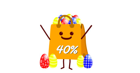 Fototapeta premium Easter bag sale illustration with eggs on sale, purchases with editable discount percentage and phrases for e-commerce, white background