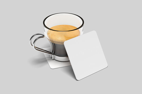 Blank Realistic Square Coaster Mockup with white background, 3d rendered