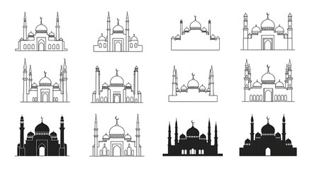 Fototapeta premium Mosque Line Icon Set