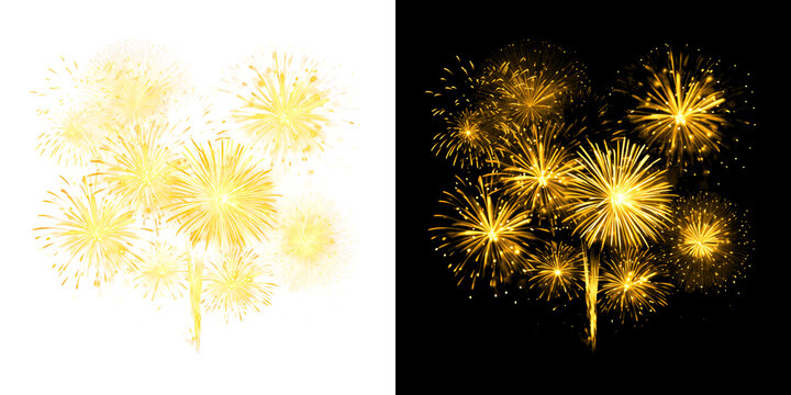 Brilliant gold fireworks illuminating the night sky, perfect for festive celebrations and holiday events