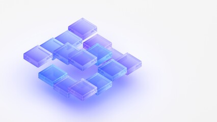 Composition with glass cubes on white background, 3d render