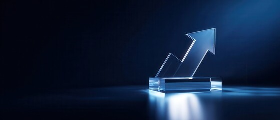 Glass Arrow Rising Upwards on Blue Background Growth Concept