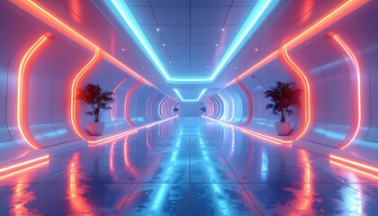 3d render of futuristic environment with integrated strip lighting