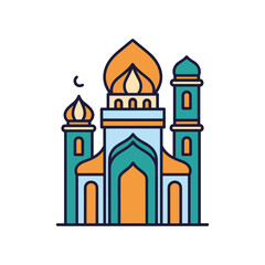 Obraz premium Mosque with Dome and Minarets Islamic Architecture Flat Design vector illustration