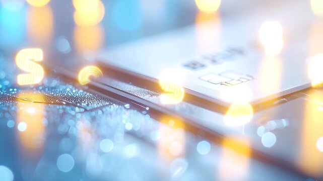 Digital Financial Era: A close-up shot showcasing a credit card resting on a tech-infused surface, bathed in the ethereal glow of bokeh lights, illustrating modern finance.