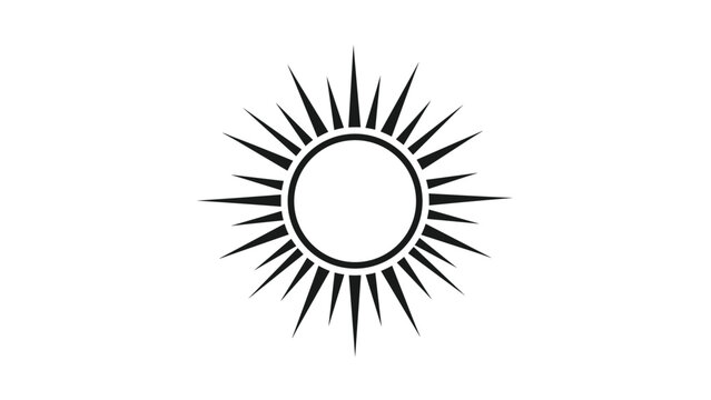Geometric black sun icon with long sharp rays creates a bold celestial symbol for weather or energy concepts.
