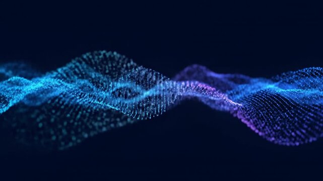 A flowing, abstract, digital wave composed of illuminated particles