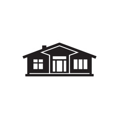 Simple silhouette icon of a modern house, representing home and real estate