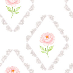 Romantic Peony Watercolor Diamond Seamless Pattern