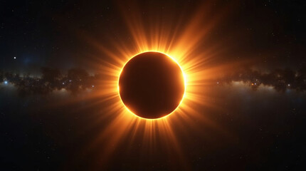 Obraz premium Breathtaking view of a total solar eclipse aligned with the Milky Way galaxy.