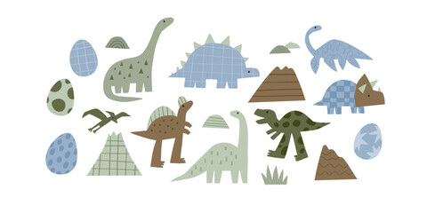 Cute dinosaur in cartoon style. Bold, simple form, trendy colors. Childish flat vector illustration © NadezdaBarkova