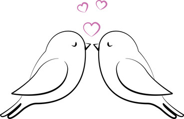 Two Love Birds With Hearts Vector Illustration Cute Romantic Couple Symbol Design.
