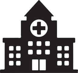 Obraz premium Simple hospital building icon with medical cross symbol on transparent background