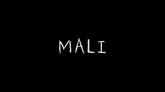Mali country name revealing on black background