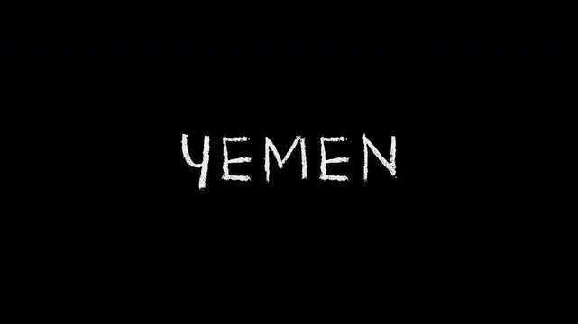 Yemen country name scribble animation isolated on black