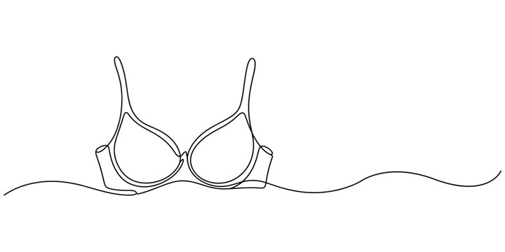 Continuous line art of bra, Continuous one simple single line drawing of push up bra icon in silhouette on a white background. Linear stylized, Bathing Suit Bikini Single Line Drawing with Editable.