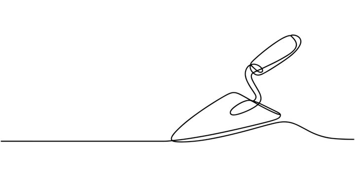 Continuous line drawing of cement trowel. One line of cement trowel for brick. Worker tool concept continuous line art. Editable outline, construction trowel tools concept graphic design vector style.