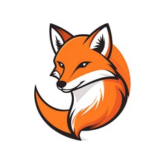 Cartoonish orange fox head, side view, with a curled tail shape around the face, on a plain white background