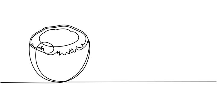 Coconut simple vector line illustration. Single line art drawing, Coconut continuous one line drawing set. Outline coconut fruit icon collections isolated on a white background. Editable stroke.
