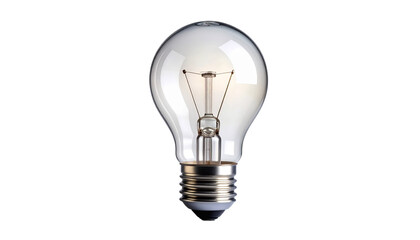 Classic incandescent light bulb with a visible tungsten filament. Clean studio shot of an object representing ideas, innovation, and energy, on a transparent background for easy integration.