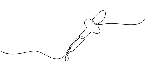 Obraz premium continuous one single line drawing icon of bottles with liquid ,Eye Drops one line drawing, Dropper and bottle with serum or oil, line. Cosmetic product in vial with pipette. Outline simple vector.