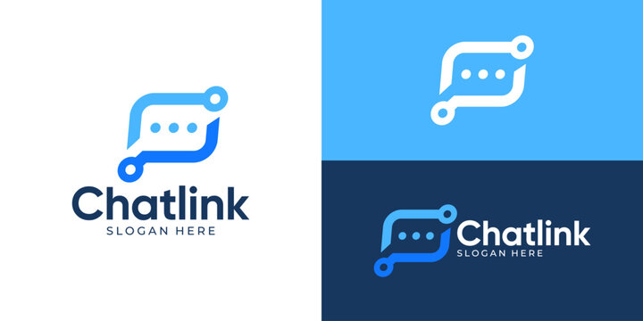 Creative modern chat link logo template. Bubble chat with circuit symbol logo design vector illustration.